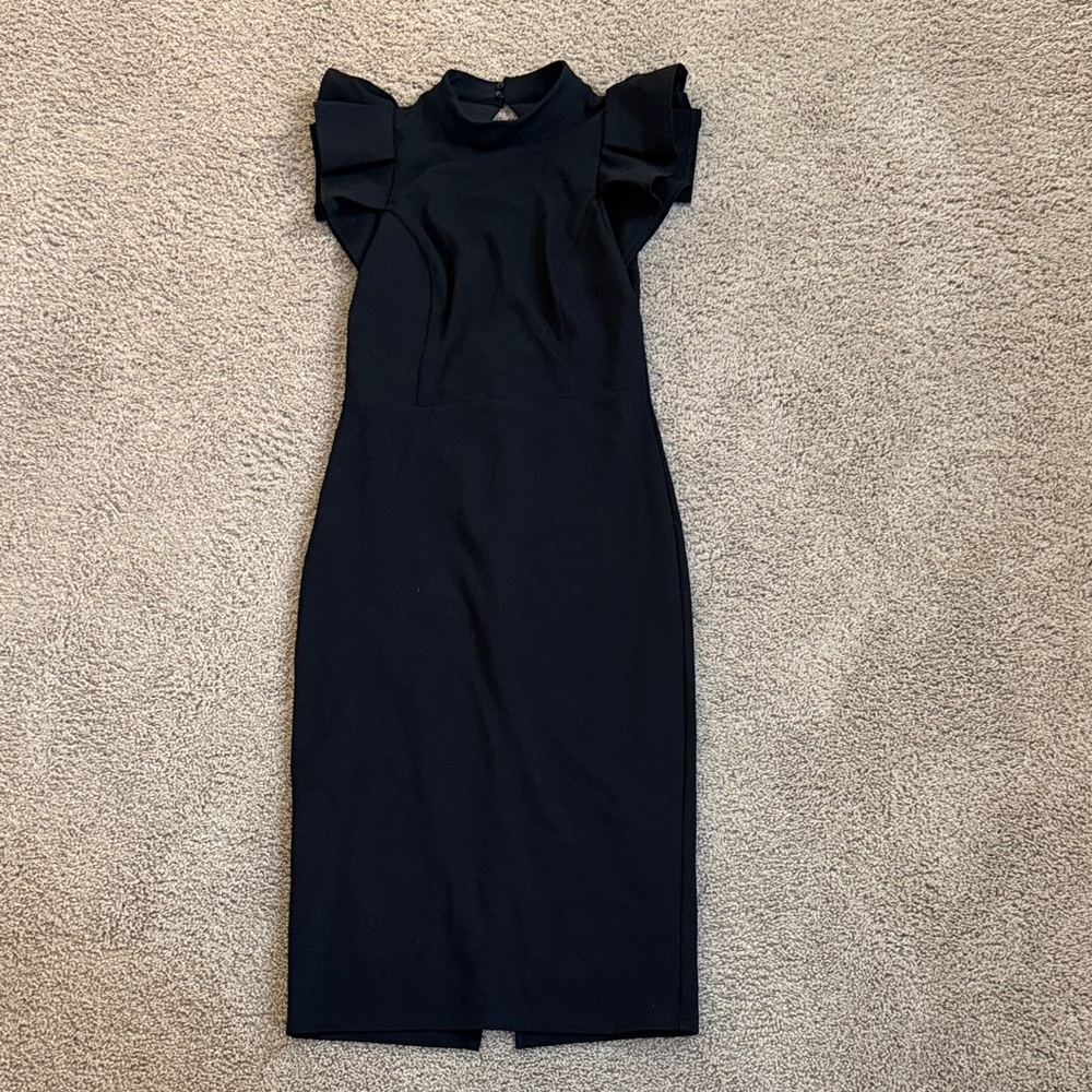 Lulu's | Black Ruffle-Sleeve, Open Back, Midi Dress | M